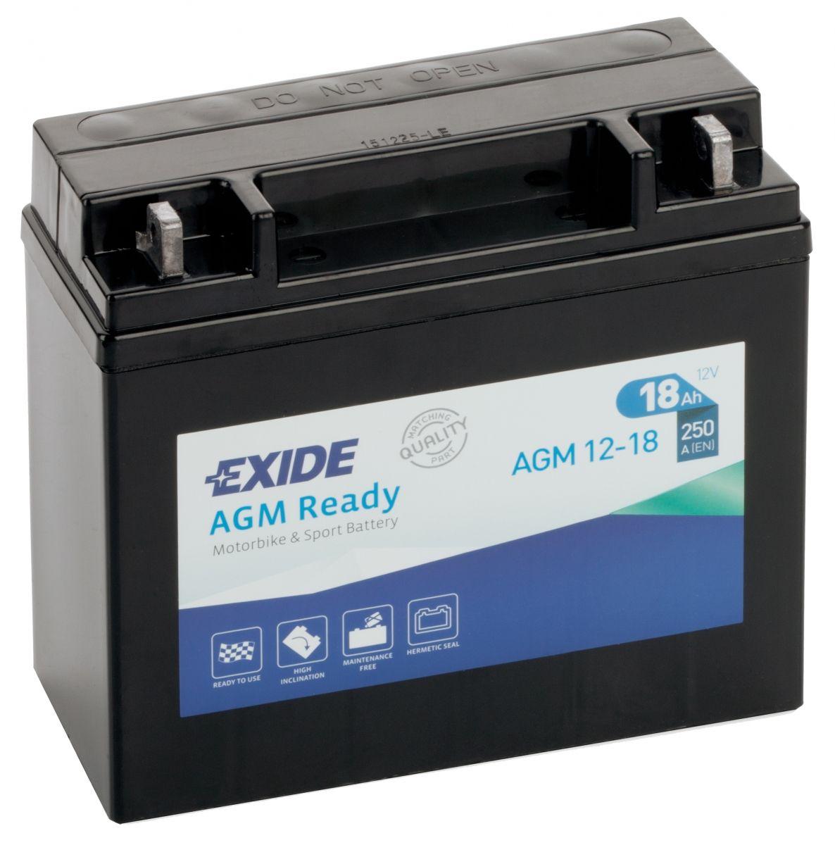 Акумулятор Мото EXIDE Ready AGM 18Ah Ев (-/+) (250EN) (д181*ш77*в167) AGM12-18
